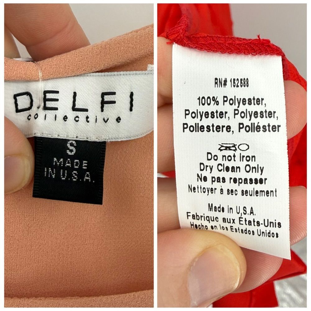 Anthropologie Delfi Collective Madeira Tiered Midi Dress Peach/Pink/Red | Small - Picture 6 of 9